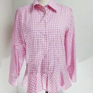 LAUREN Ralph Lauren Checkered Peplum Button Down Woman’s Shirt SZ-12 NWT